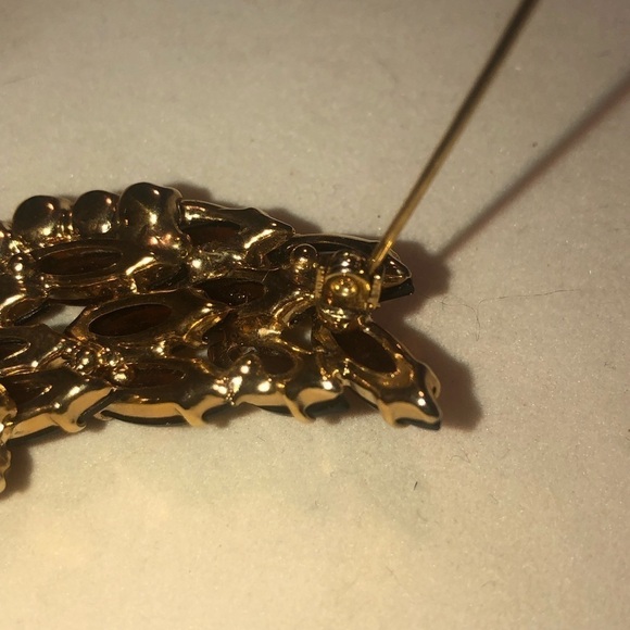 𝅺vtg Juliana DE Topaz Navette Orange Rivoli Gold Tone Brooch 2.8” Confirmed - Picture 8 of 10